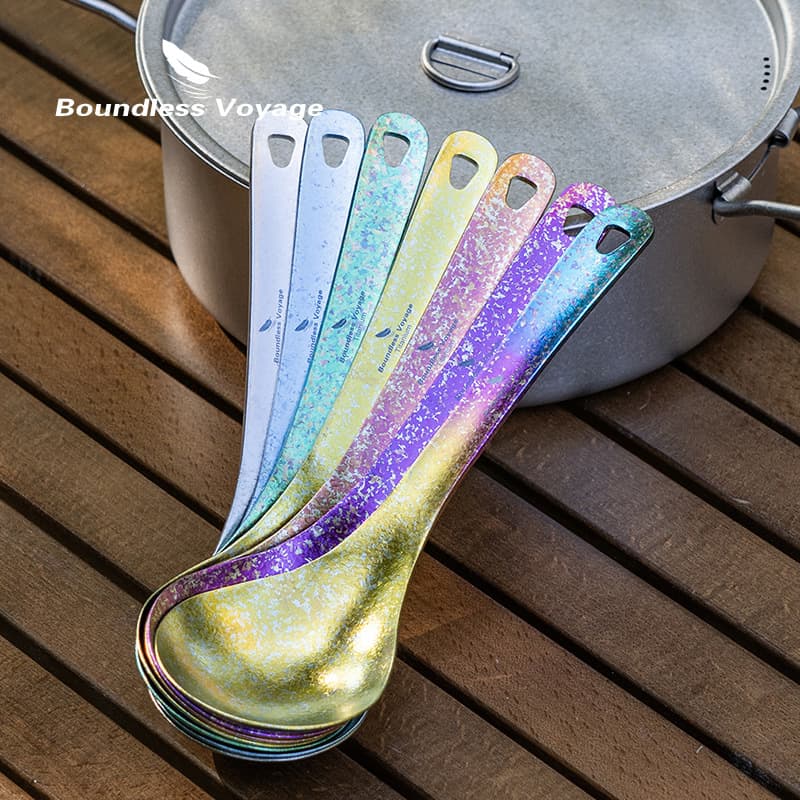 Portable Lightweight Pure Titanium Long Handle Soup Spoon Easy to Clean Camping Outdoor Kitchen Utensils Anti-Scalding Titanium Spoon