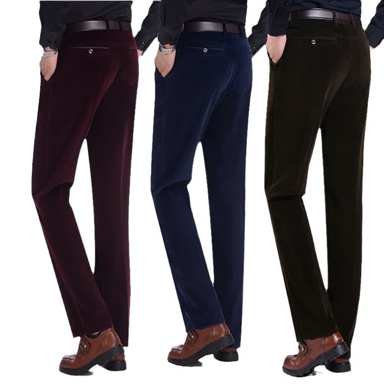 Corduroy Men's Casual Pants Straight Leg Dad Clothes Autumn Winter New Style Business Leisure Trousers for Middle-Aged And Elder