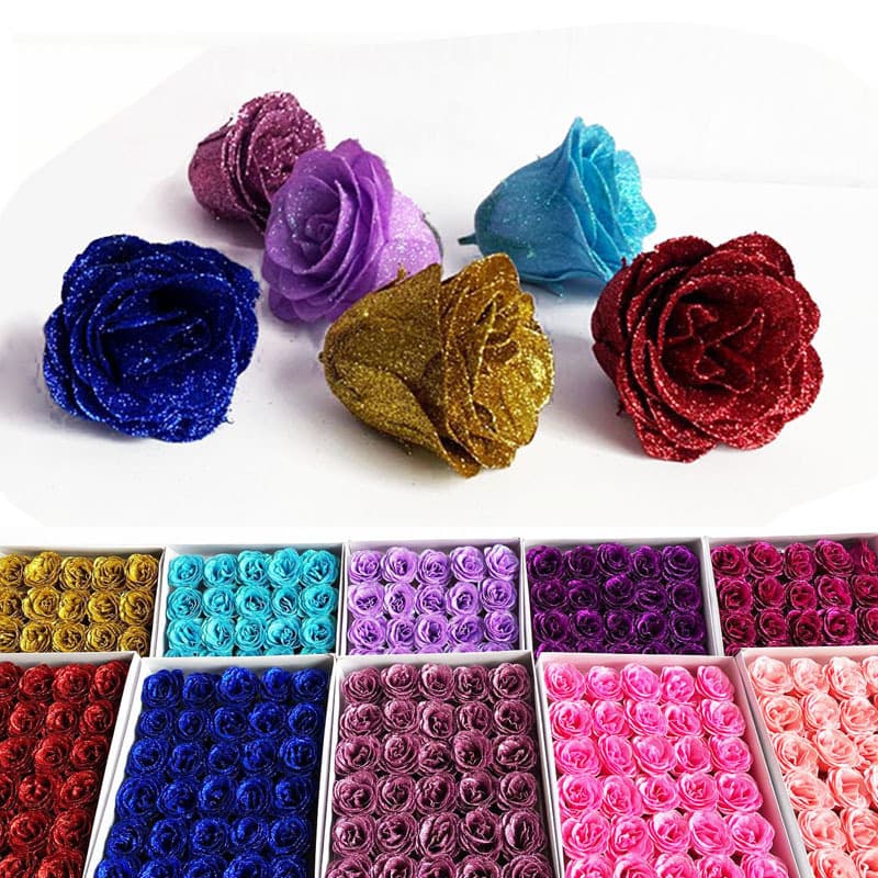 Manufacturer Wholesale Gold Powder Crystal Glitter Rose Head Teacher Chinese Valentine's Day Simulated Immortal Sequin Rose