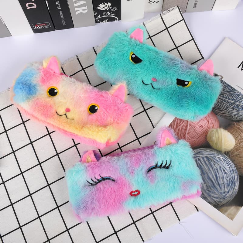 Laser Kitten Plush Pen Bag Large Capacity Student Pen Box Street Stall Small Commodity Student Gift Cross-Border Supply Wholesale