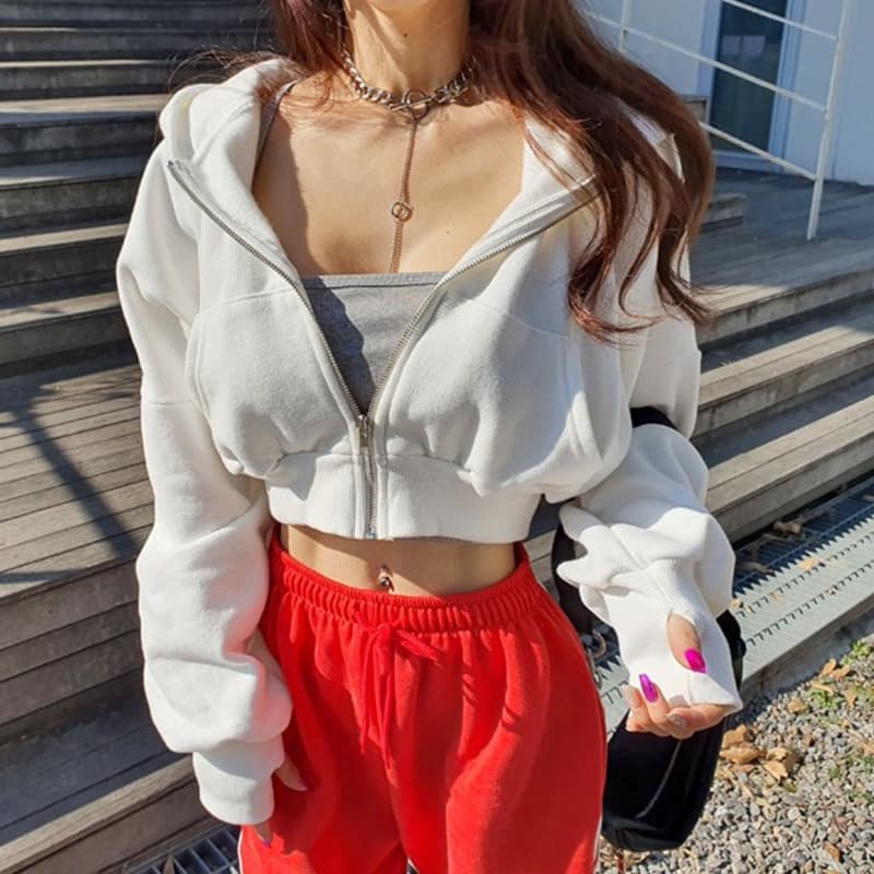 2026 Fall/Winter New Fashion Zip Hoodie Jacket, Pure Cotton Premium Feel, Cropped American Sporty Hoodie for Women