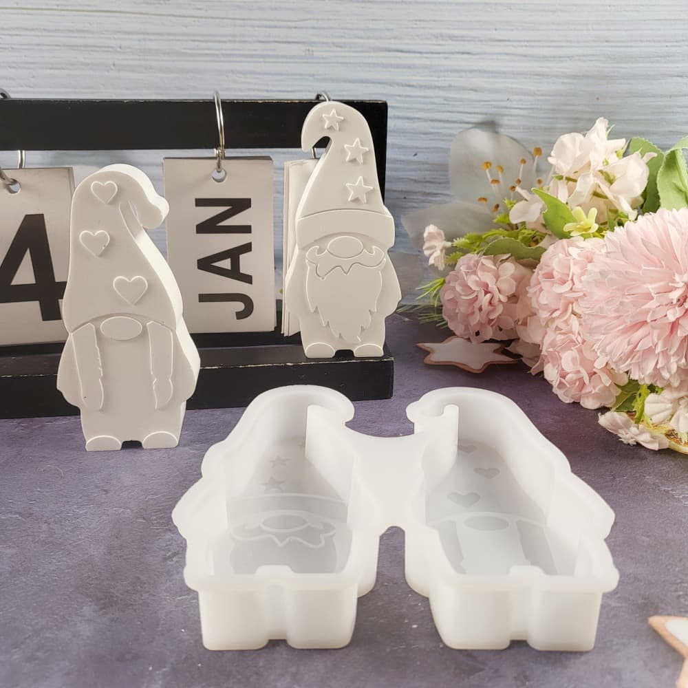S0091 Christmas Gnome Couple Ornament Decoration Cement Plaster Mold DIY Silicone Mold