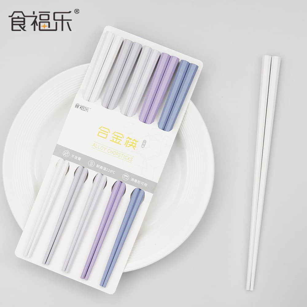 Japanese Style Octagonal Alloy Chopsticks Five Colors Premium Household Dining Kitchen Healthy Individual Serving Bowl Chopsticks High Temperature Resistant Mildew-Proof Chopsticks