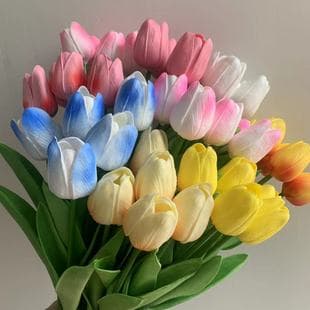 PU Touch Tulip Artificial Flower Bouquet Fake Flower Table Flower Arrangement Living Room Decoration Wedding Home Decoration