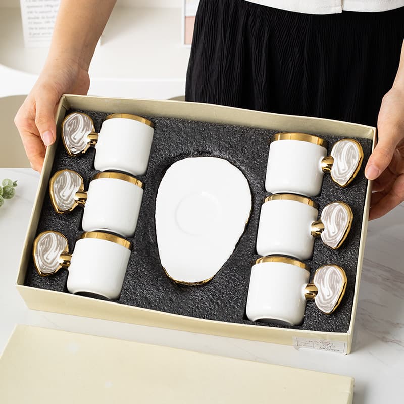 High-End Home Ceramic Coffee Cup Saucer Set Ceramic Coffee Cup Gift Box 6 Cups 6 Saucers Espresso Cup Saucer Set