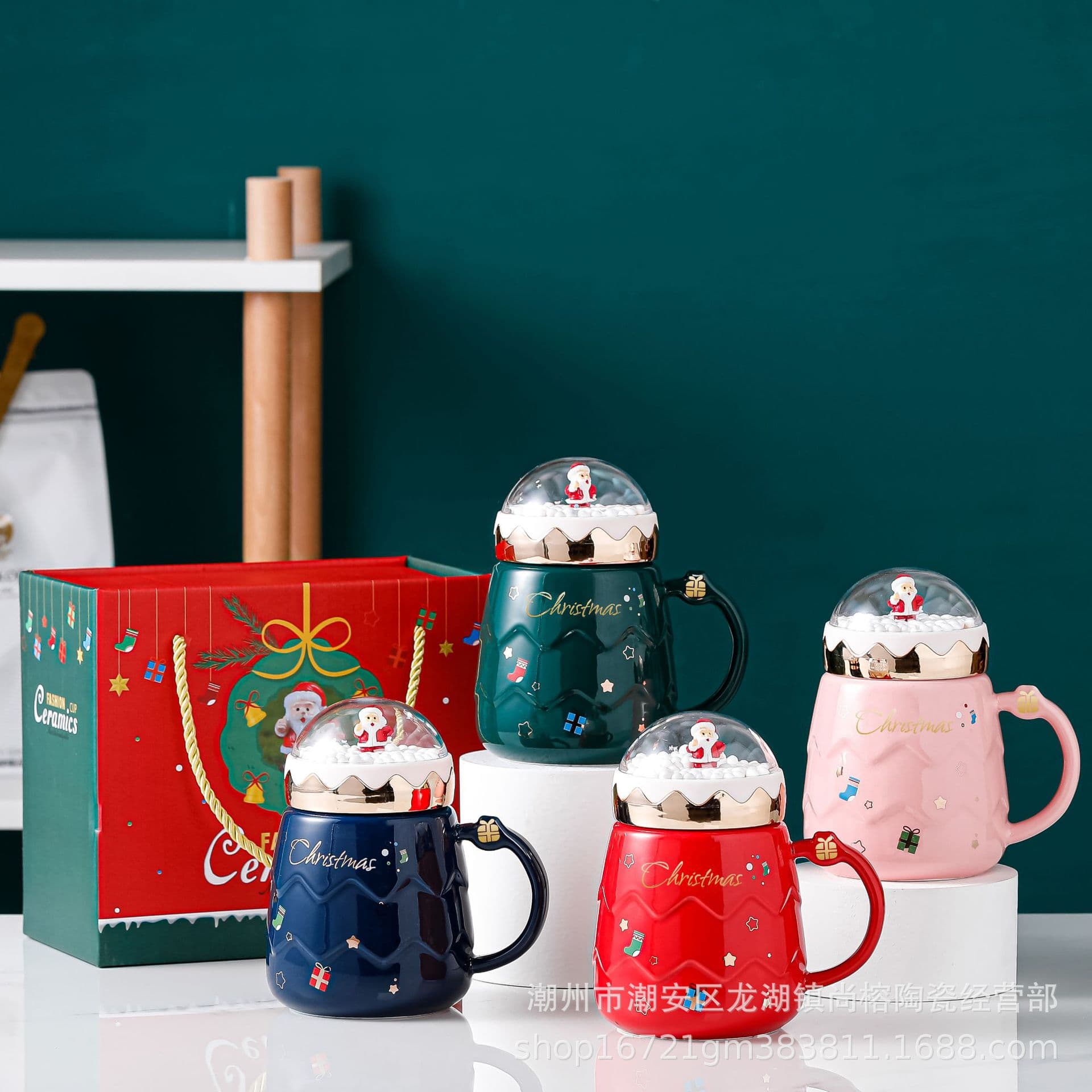 Creative Christmas Mug High-Quality Ceramic Mug Cartoon Water Cup with Lid Coffee Cup Gift Box Set Wholesale