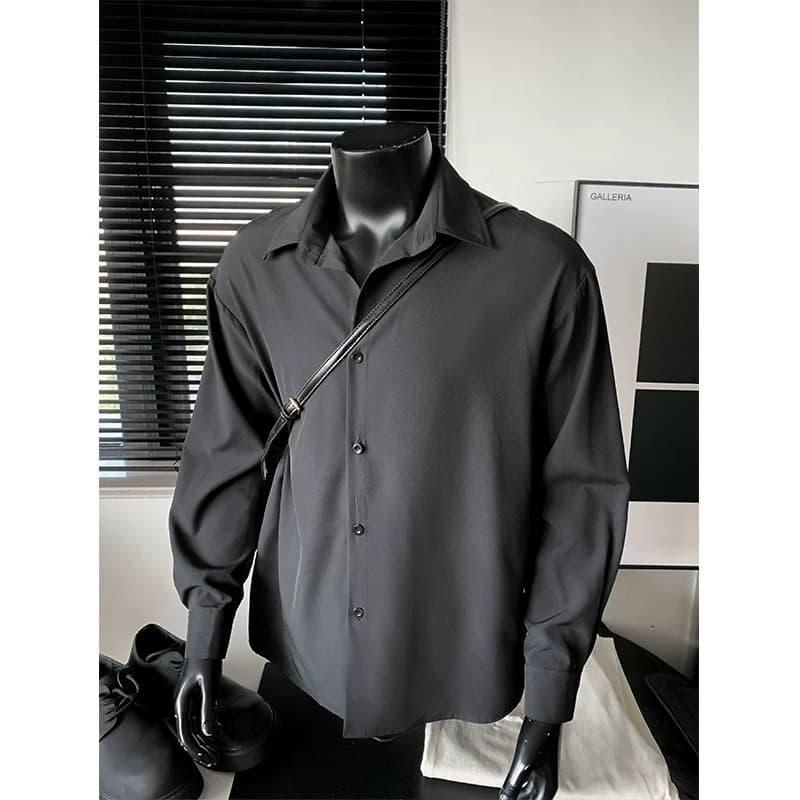 Solid color shirt men's long-sleeved 2026 spring and autumn trendy handsome large size loose casual versatile white shirt with husband feel