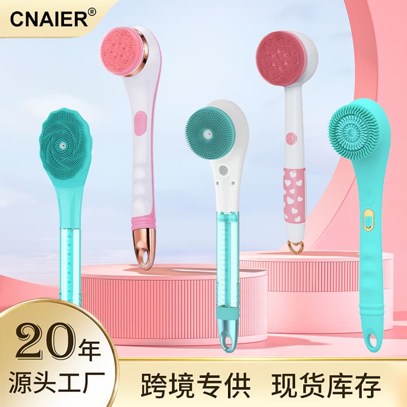 New fully automatic electric shower brush, rechargeable, waterproof, multi-functional massage silicone long-handled shower brush.