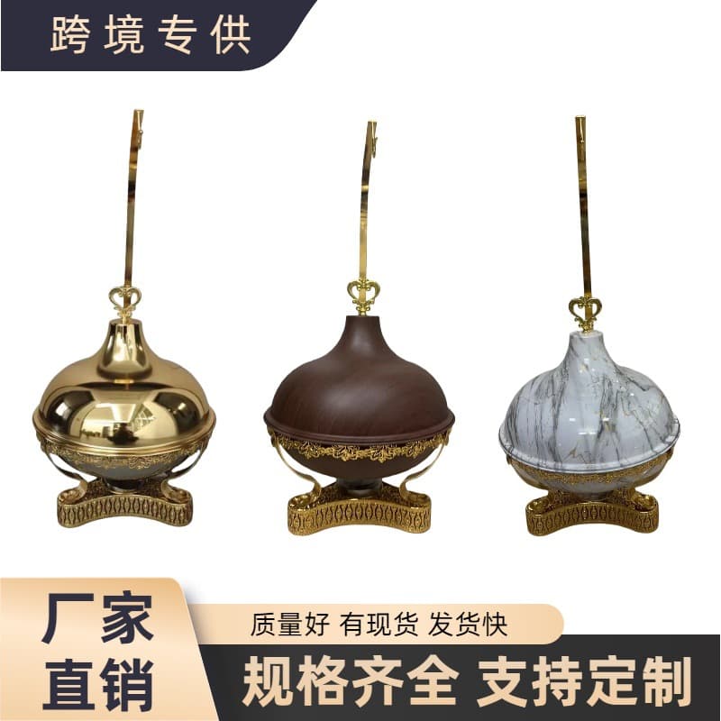 Cross-border Exclusive 8L Gold Lid Hanging Chafing Dish for Hotel Restaurant Alcohol Heating