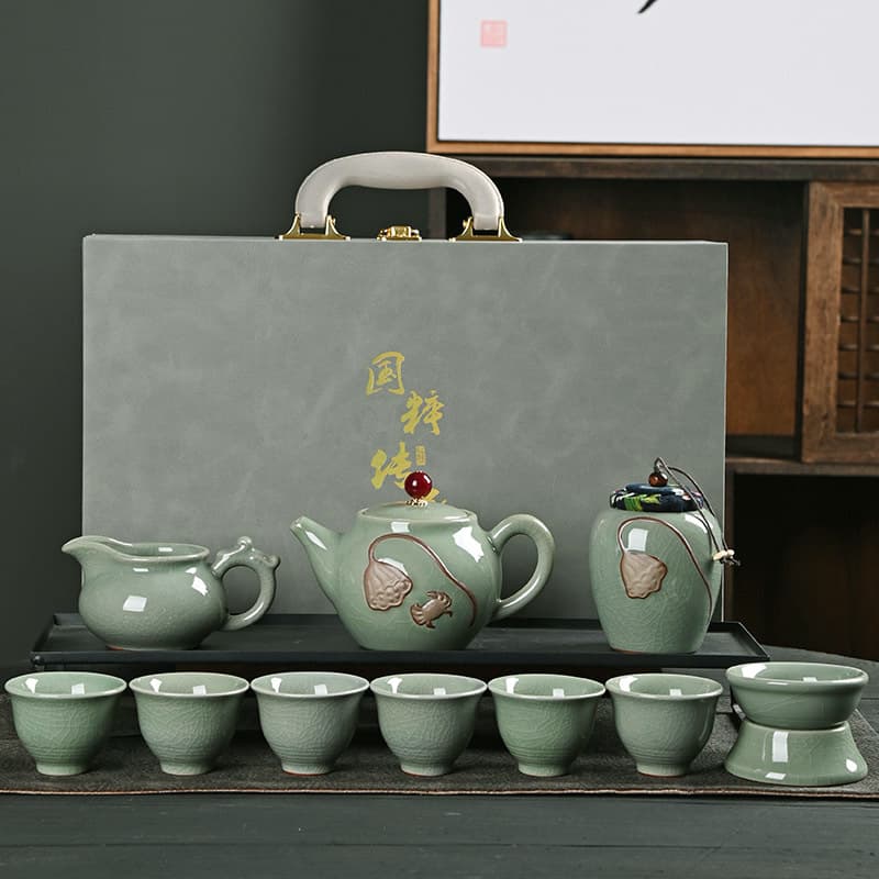 Kung Fu Tea Set Complete Set Home Ceramic Ge Kiln Gift Box High-End Business Full Set Gift Souvenir
