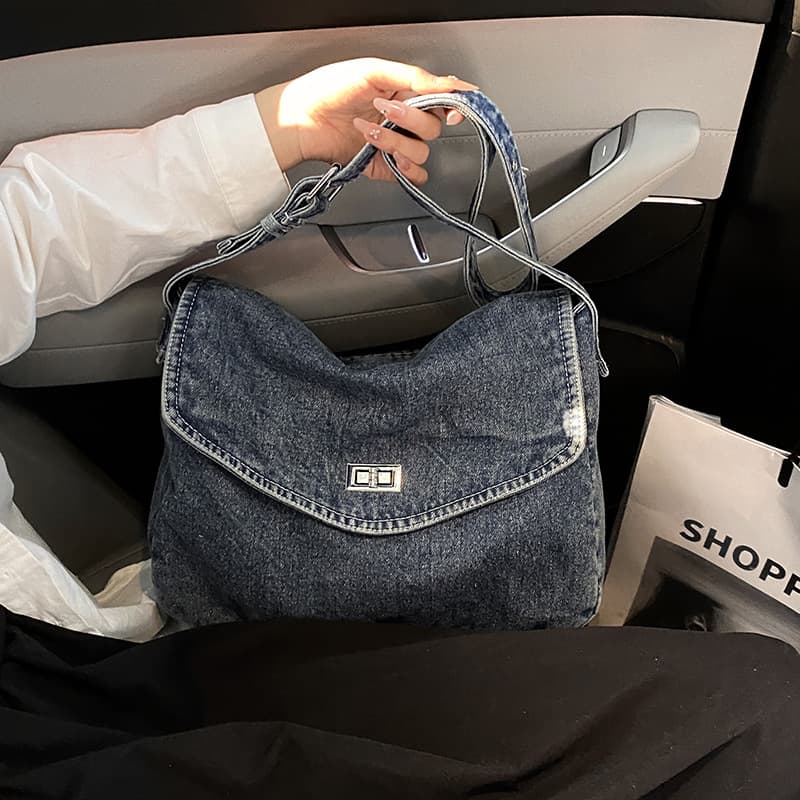 Japanese Washed Denim Bag for Women, Lazy Style Crossbody Bag, Large Capacity, Artistic School Bag, Casual Messenger Bag for Women