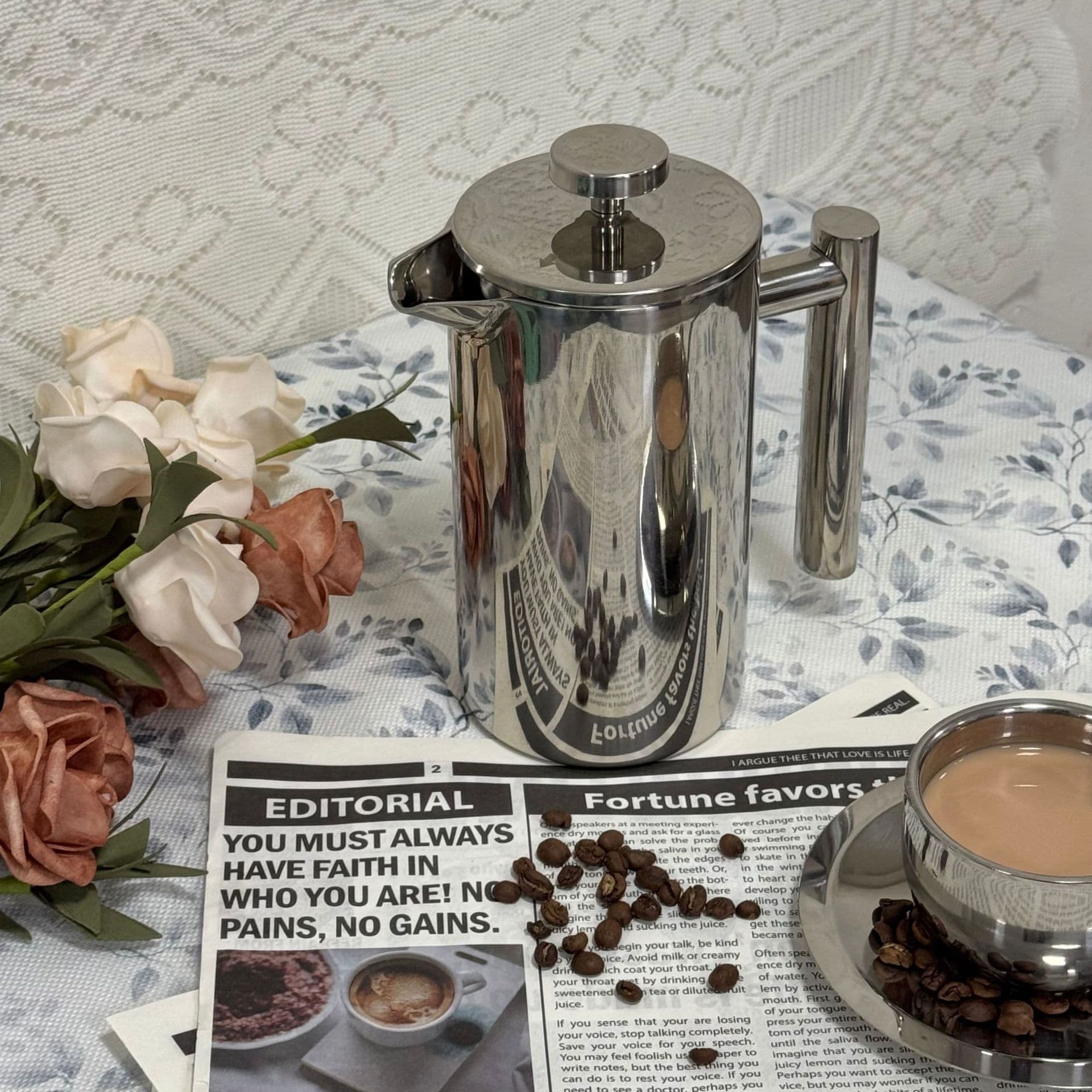 304 Stainless Steel French Press Coffee Maker, Double-Layer Stainless Steel Multi-Functional Coffee Maker for Restaurants and Cafes