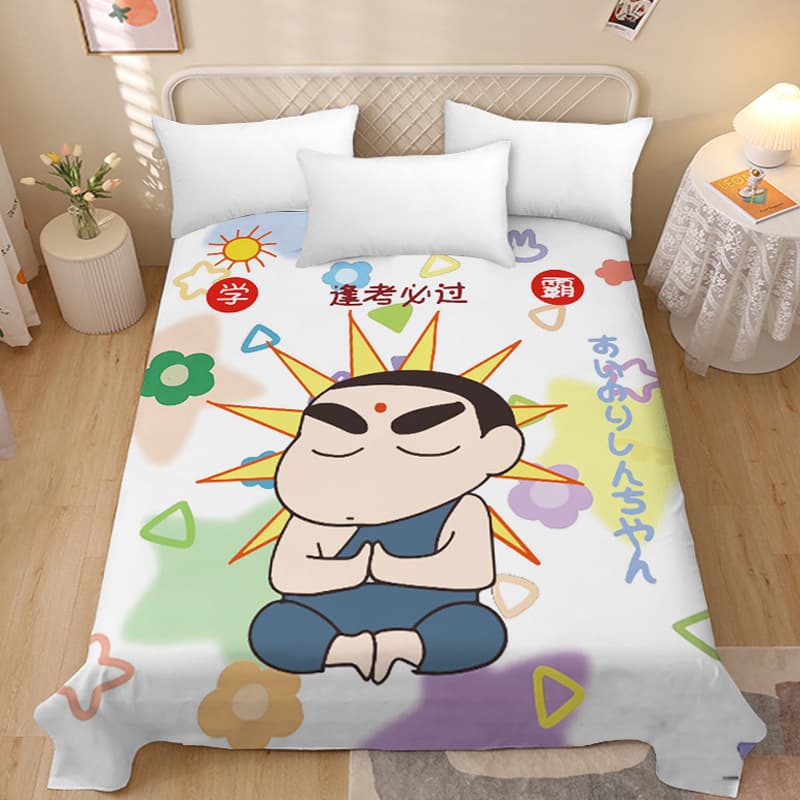 Cartoon Crayon Shin-chan Printed Bedsheet for Student Dormitory, Single and Double Bed Sizes 1.8m and 1.5m, Brushed Fabric, Children's Cartoon 1.2
