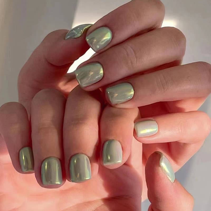 Aurora Retro Green Short Square Elegant Fashionable Versatile Whitening Fake Nails Finished Manicure 24 Pieces Mixable