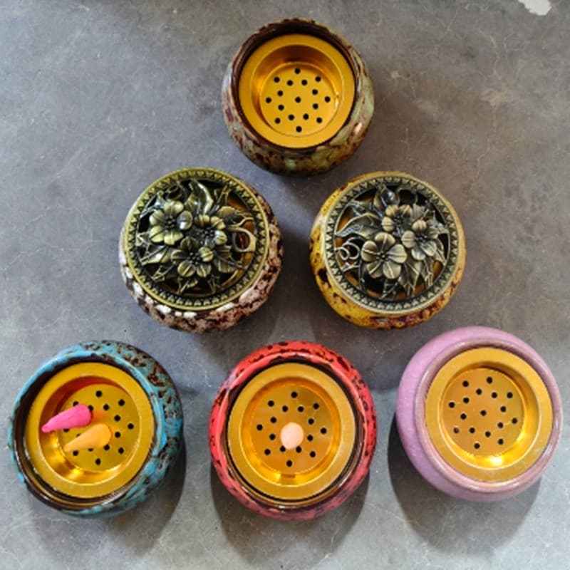 Cross-border Arabian incense burner Middle Eastern incense burner portable golden pagoda incense burner incense set ceramic aromatherapy burner