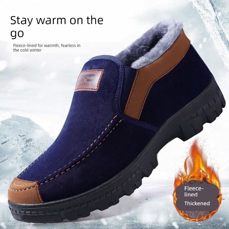2025 Winter Old Beijing Cloth Shoes Men's Cotton Shoes Soft Sole Casual Men's Cotton Shoes Warm Fleece Lined Middle-aged and Elderly Father Shoes