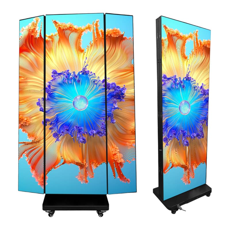 Tri-fold LED Poster Screen Floor-standing Double-sided Movable Display P2.5 Indoor Vertical Exhibition Advertising Screen