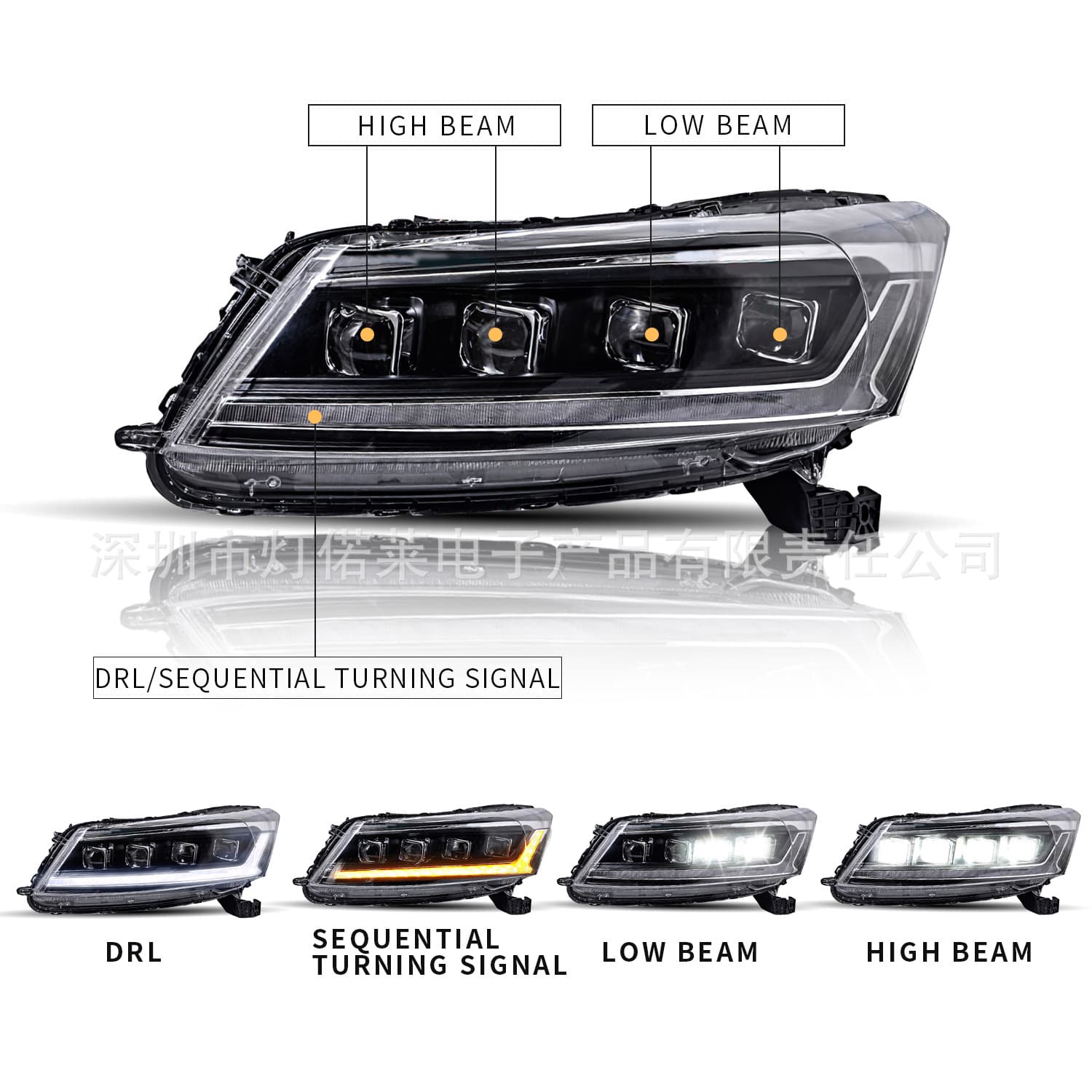 Full LED 2008~2012 Accord Headlight Civic Front Headlight Daytime Running Light Accord headlight X20