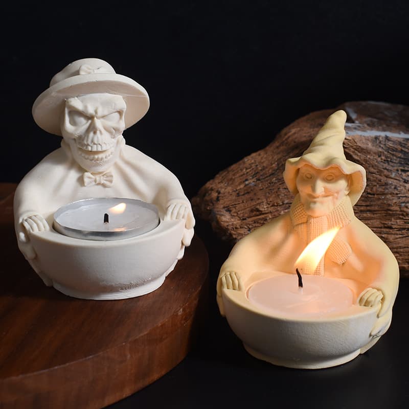 Halloween Witch Robe Skeleton Witch Candle Holder Mold Hat Skeleton Candy Bowl Witch Candle Cup Silicone Mold