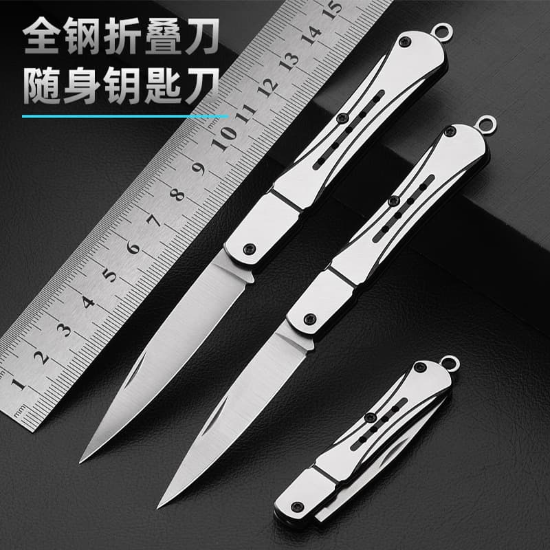 Outdoor mini camping equipment, portable survival tools, keychain, folding knife, fruit knife, outdoor small straight knife