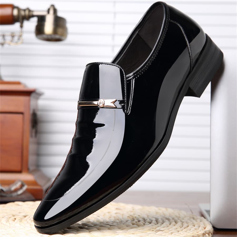 New Men's Height-Increasing Shoes, Youth Korean Style Spring/Summer Leather Shoes, Men's British Breathable Pointed-Toe Business Work Shoes