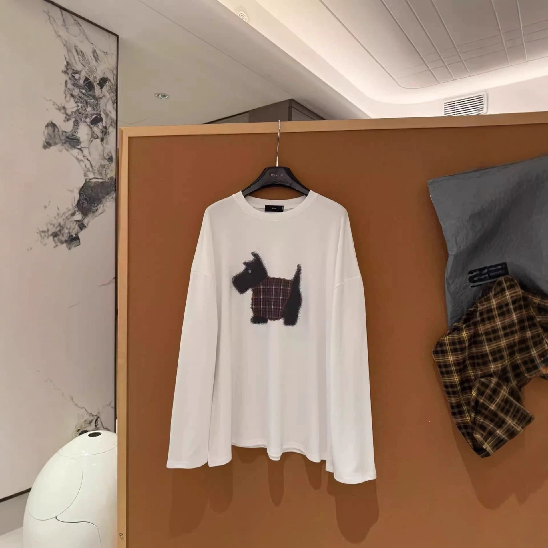 Korean Dongdaemun Spring/Autumn New Korean Loose Fit Slimming Versatile Cartoon Dog Print Cotton Long Sleeve T-Shirt for Women