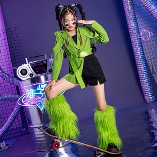 Girls T-Runway Fashion Show Outfit Set, High-End Kids Model Performance Wear, Jazz Dance Costume for Girls, Cool Autumn Style
