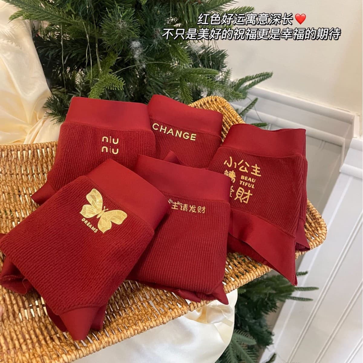Zodiac Year Red Underwear Women, Ribbed Cotton, Comfortable Breathable Gusset, Mid-Waist Hip-Hugging Trendy Logo Briefs