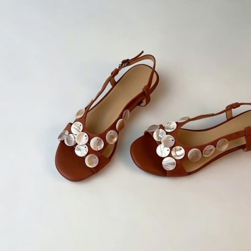 In Stock Sheepskin Version~French Shell Decor Vacation Style Open-Toe Sandals Women's One-Buckle Versatile Roman Style Sandals
