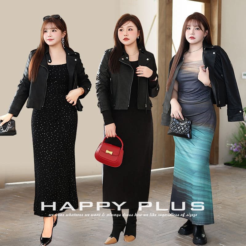 European and American Style Celebrity-Inspired Stylish Slim Fit Fast Fashion Runqi 5428 Black Biker Faux Sheep PU Leather Jacket