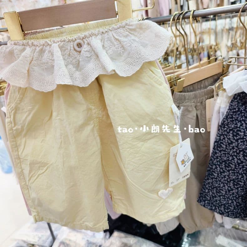Girls' pure cotton summer style fart curtain lace casual pants for baby girls Korean fashion children's trendy pants and children's clothing