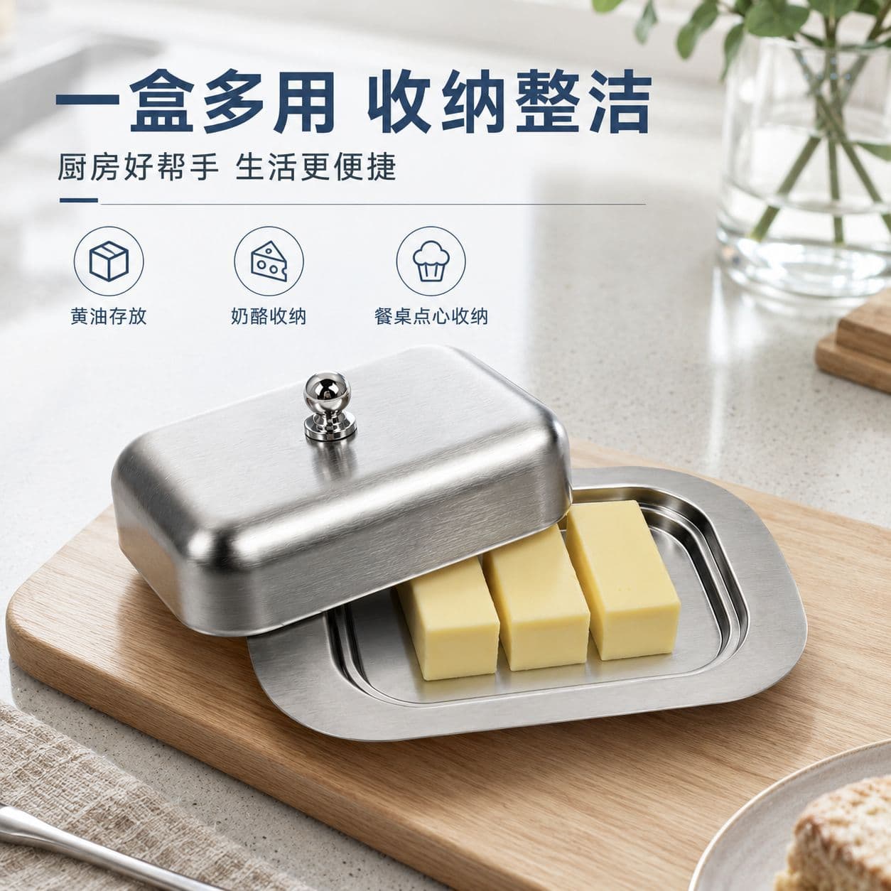 Cross-border Stainless Steel Butter Box with Lid Rectangular Butter Dish Cheese Box Pastry Plate Storage Container