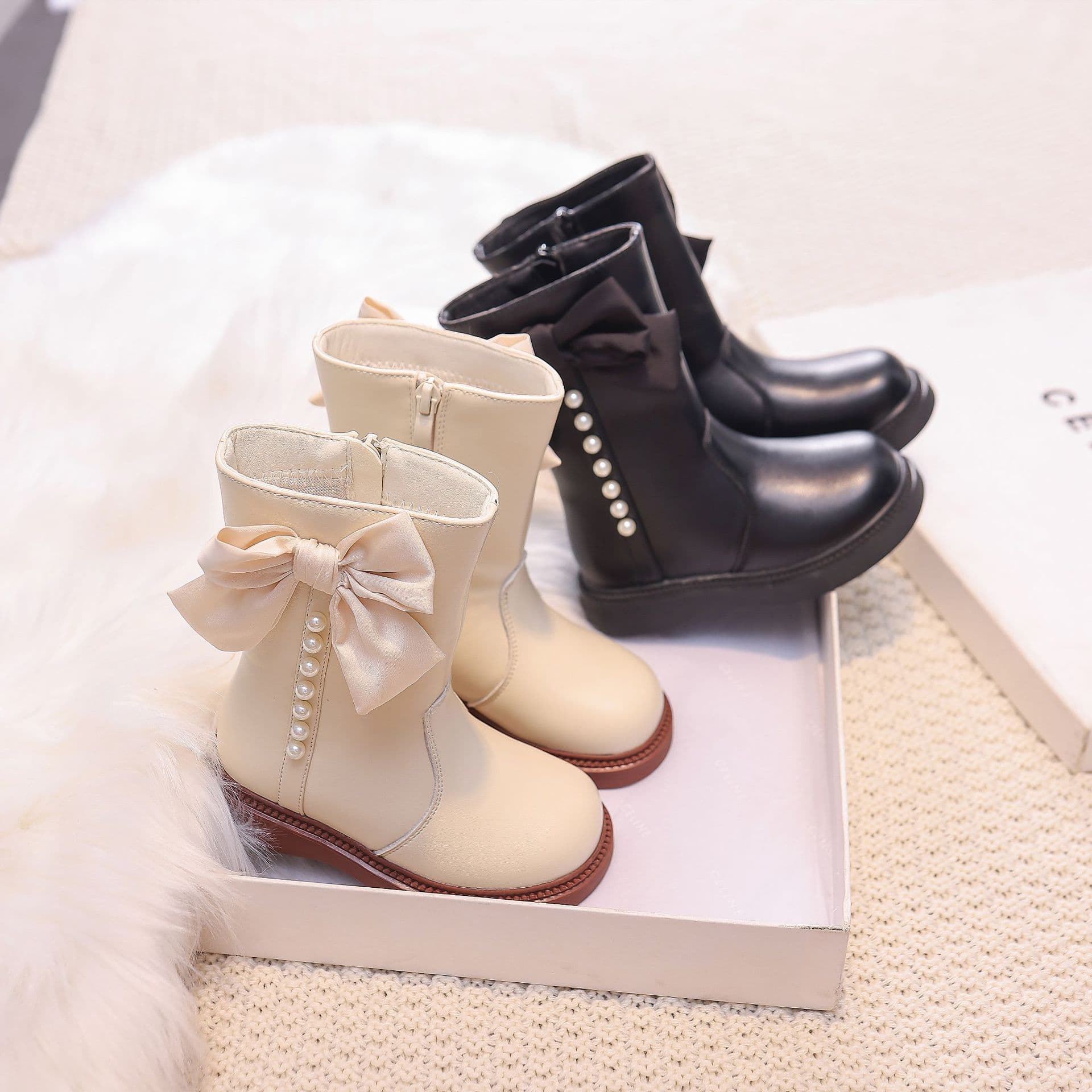 Little Bear Young Master 2025 New Children's Princess Boots Autumn Winter Style Children's Mid-Calf Boots Girls Boots Fleece-Lined Girls Boots