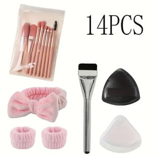 Cross-Border Best Seller 14-Piece Makeup Brush Face Mask Brush Headband Powder Puff Set for Temu Shein Wholesale