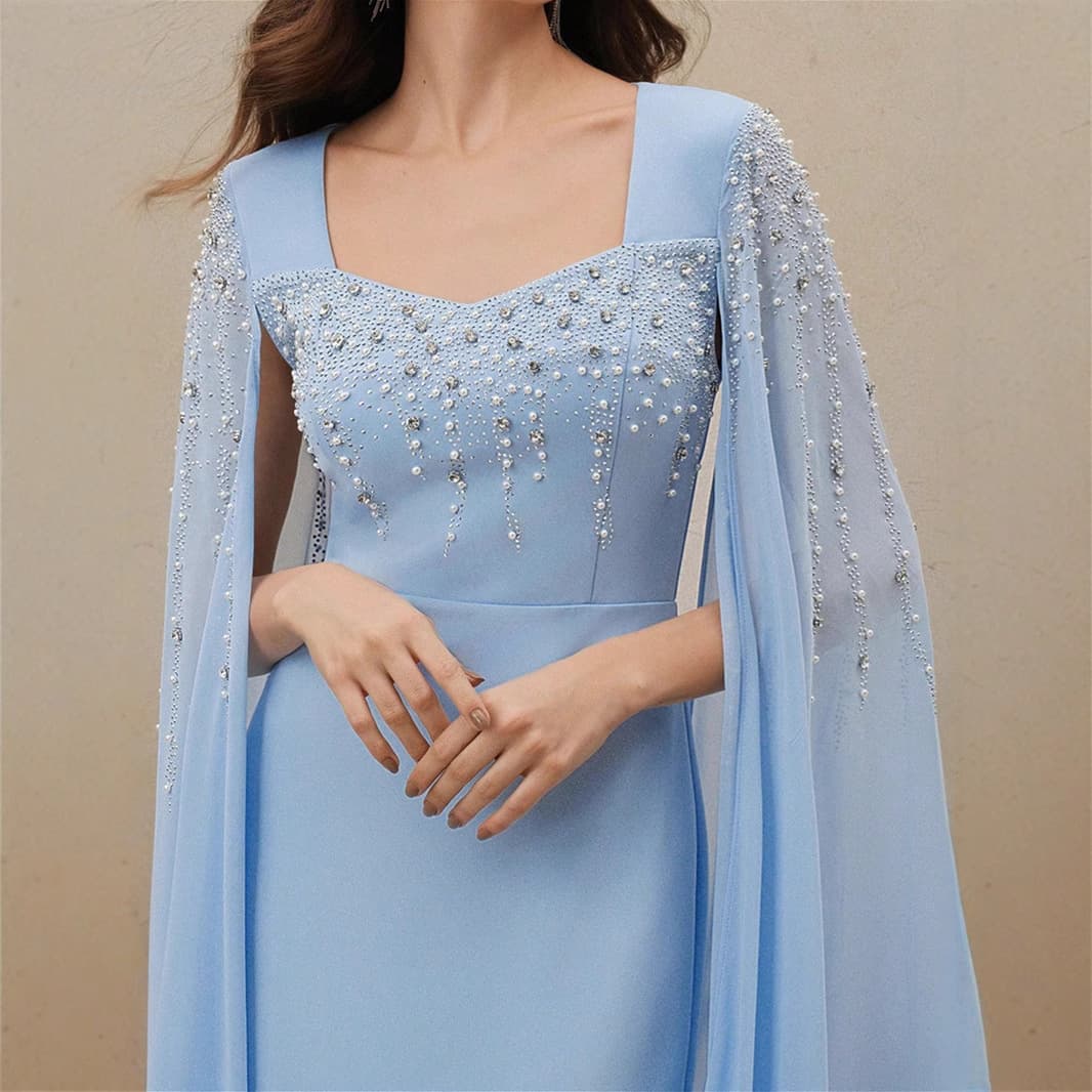Cross-border trade European and American women's high-end luxury beaded and rhinestone-embellished chiffon dress in stock