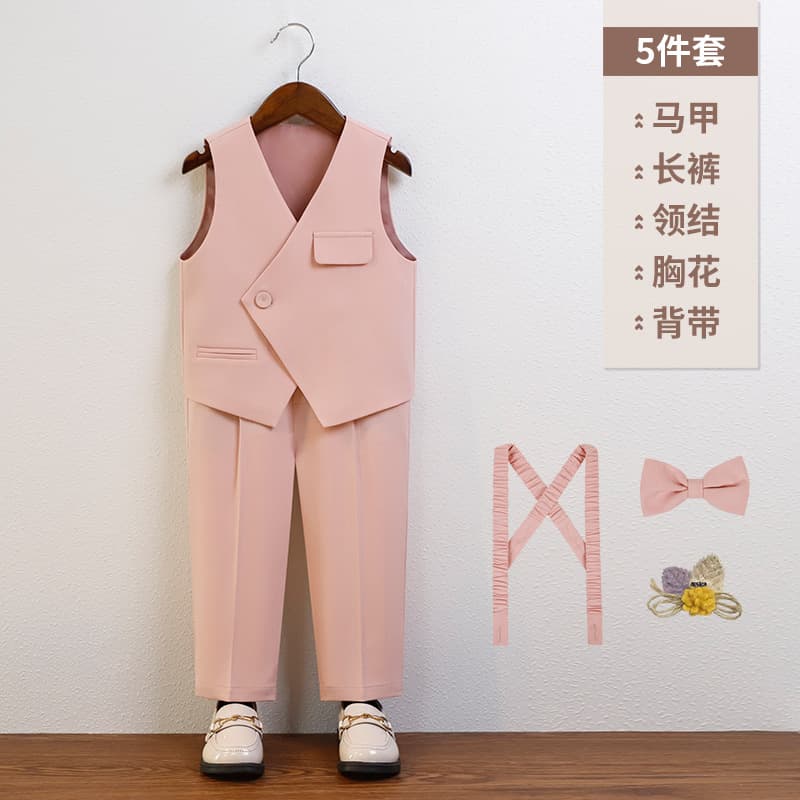 Boys' Formal Vest Set Spring/Summer New Style Kids' Suit British Wedding Flower Boy Host Runway Performance Tuxedo
