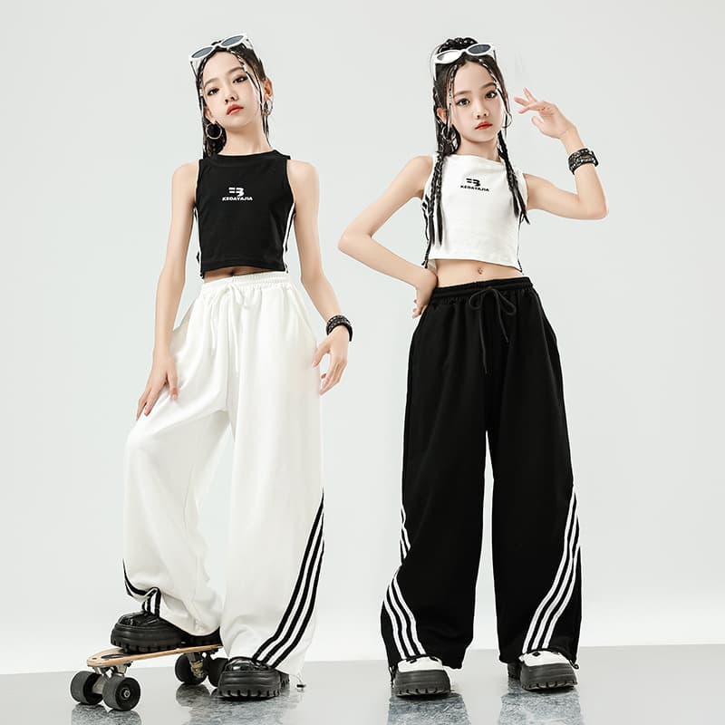 Girls Jazz Dance Performance Costume Jazz Group Trendy Street Dance Fashion Kids Crop Top Catwalk Show Outfit Set