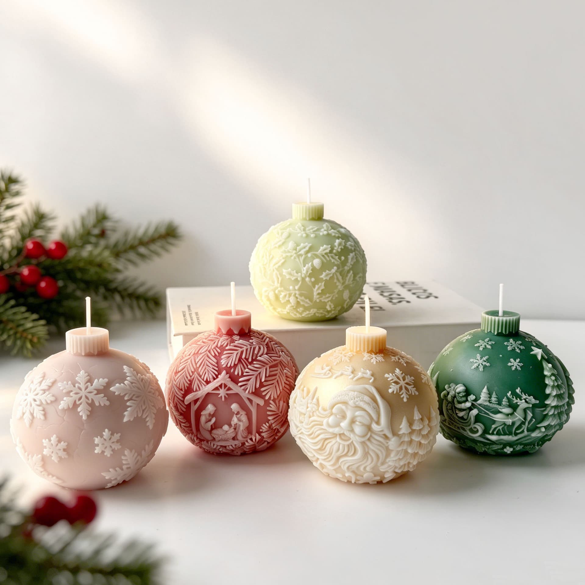 Jiahuimei Christmas Crystal Round Ball Scented Candle Decoration Silicone Mold DIY Christmas Snowflake Candle Mold