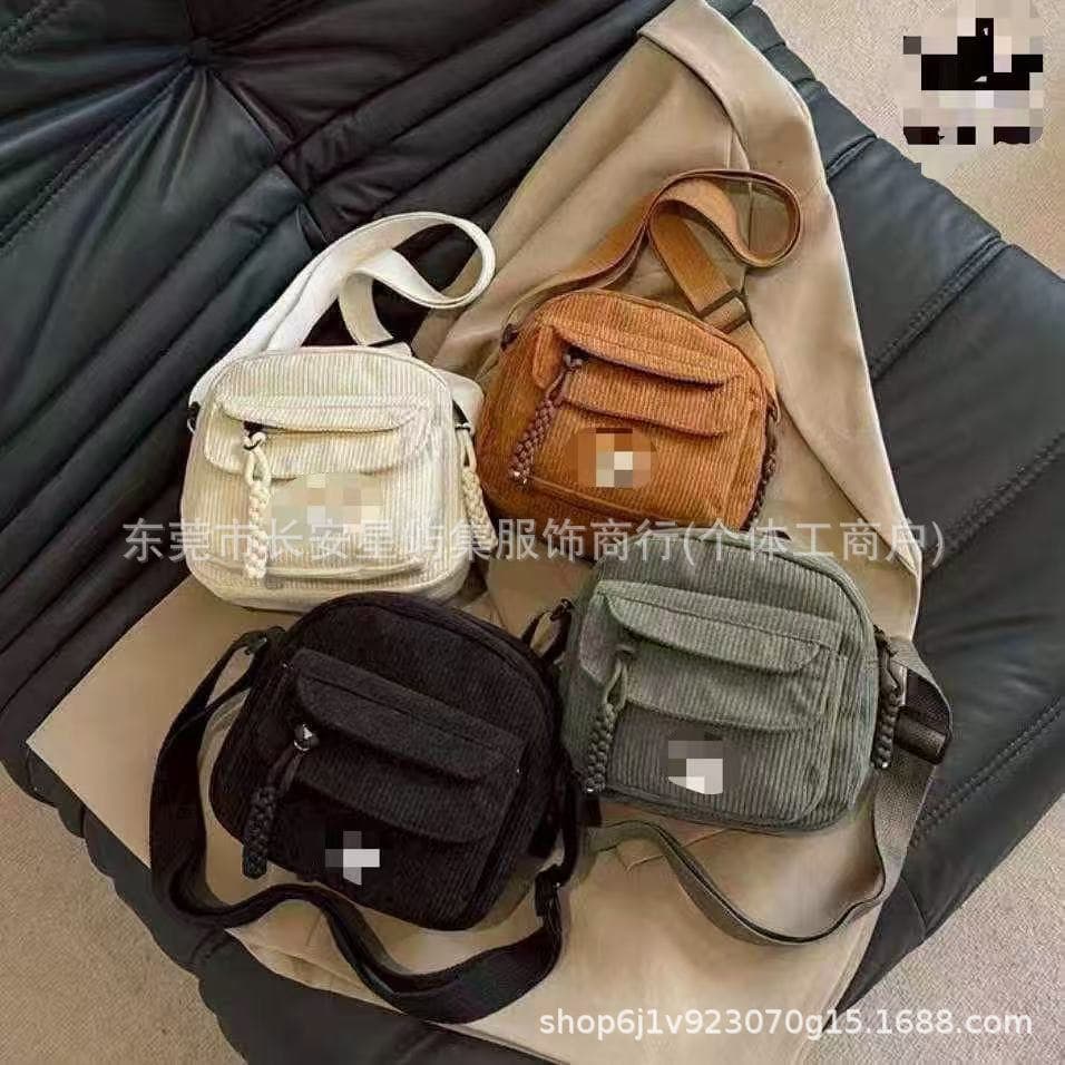 Minimalist All-Purpose Bucket Bag Drawstring Cinch Backpack Nylon Camera Lightweight Handbag Corduroy Underarm Bag