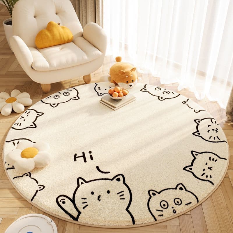 Round imitation cashmere carpet cartoon children's room ins style encrypted non-slip blanket bedroom bedside carpet living room blanket
