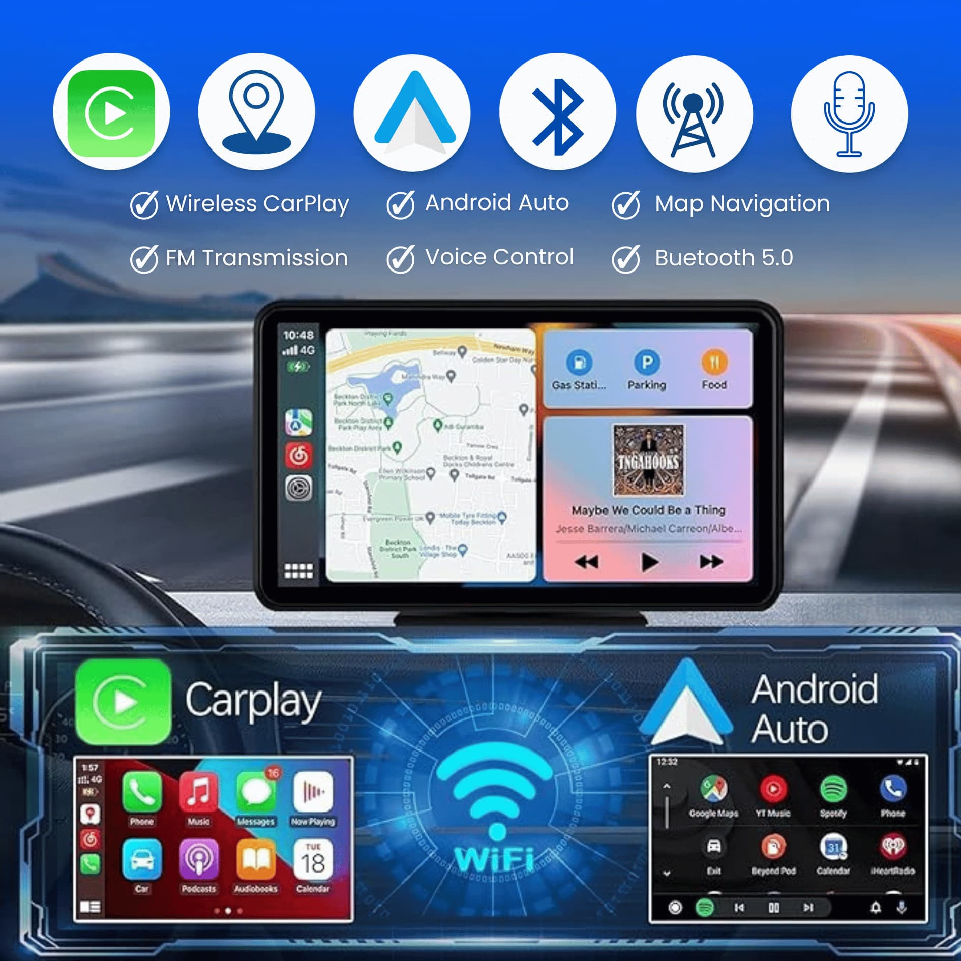 7-Inch Car Navigation Portable Wireless CarPlay Android Auto PND Car Unit Navigation Interconnect Vehicle Navigator