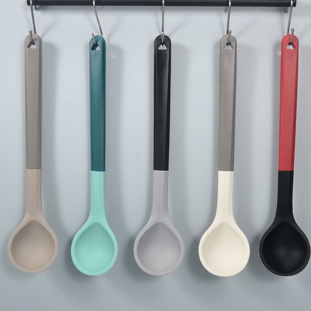 Cross-Border Two-Tone Handle Solid Spoon, Non-Stick Pan Silicone Kitchen Utensil, High-Temperature Resistant Stirring Spoon Kitchen Tool