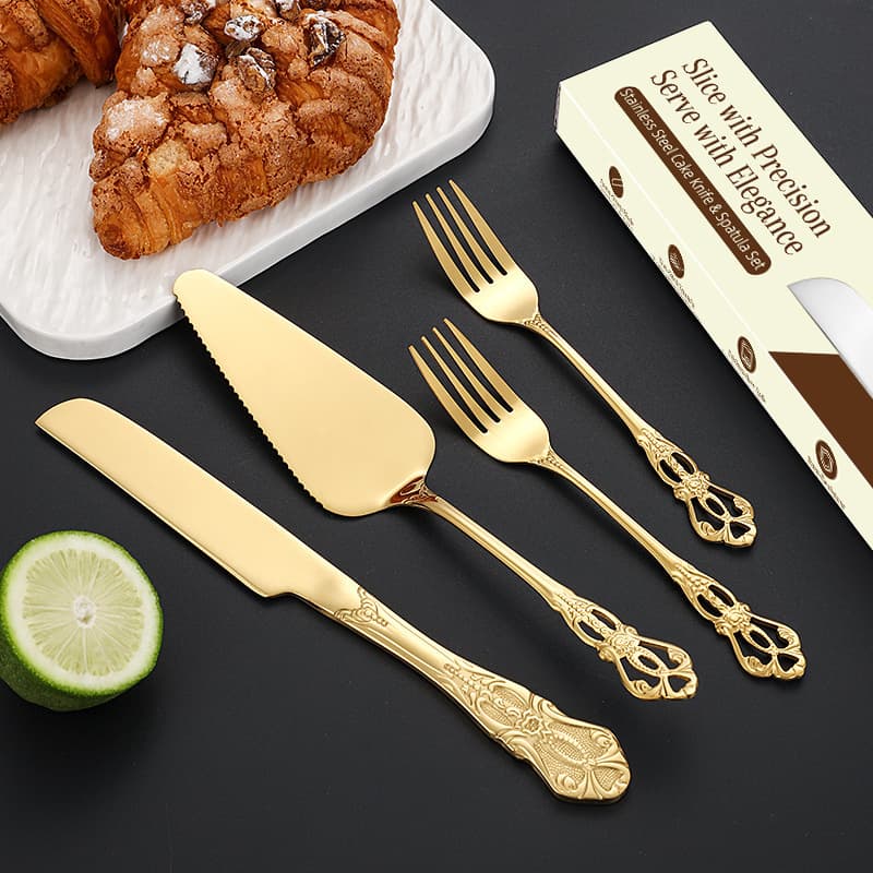 Embossed Imperial Stainless Steel Cake Spatula Knife and Fork Set Home Baking Tools Dessert Fork Pizza Spatula Cake Knife