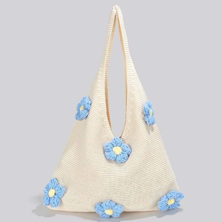 Handwoven Large Capacity Tote Bag Women's Commuter Shoulder Bag Forest Lazy Style Cotton Casual Travel Floral Element Soft Shopping Bag