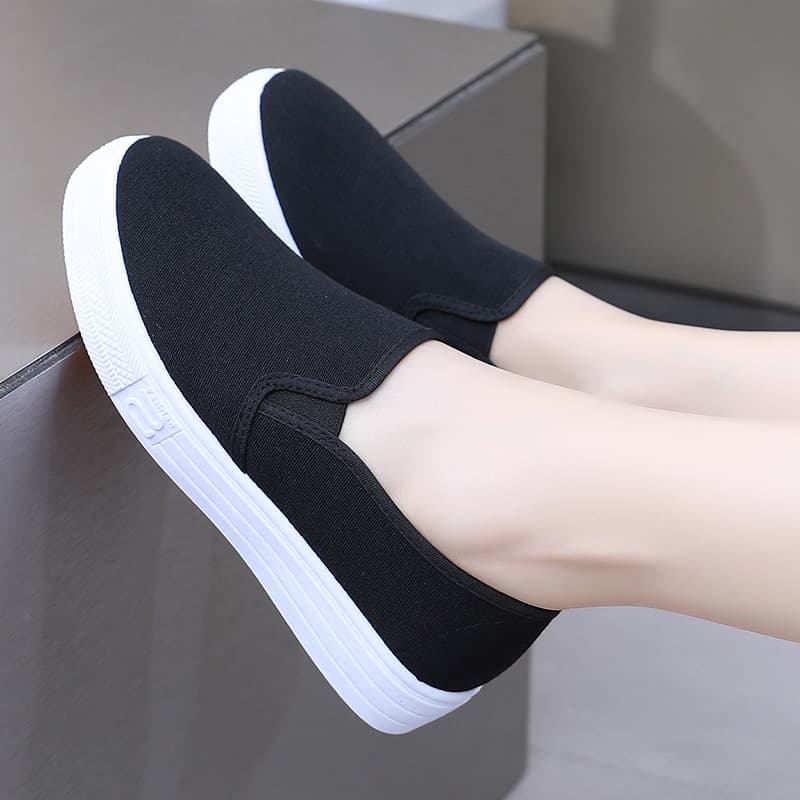 Old Beijing Canvas Shoes Women's Thick Sole Cloth Shoes Solid Color Slip-On Casual Nurse Work White Shoes