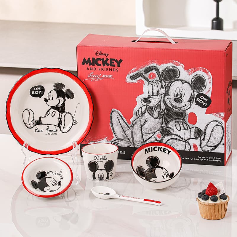 Disney One-Person Dining Tableware Gift Set Ceramic Bowls, Plates, Cups, and Utensils for Home Use, High-Value Housewarming Gift