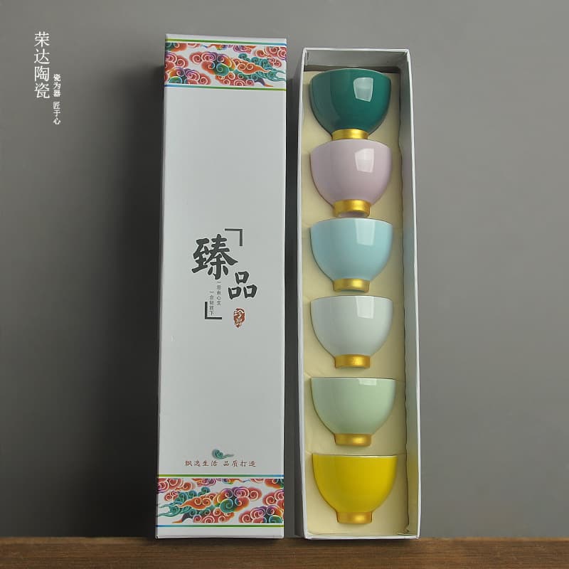 Butterfly Love Seven-Color Cup Ceramic Master Cup Tea Tasting Cup Celadon Cup Pastel Cup Gold Tracing Kung Fu Tea Set Tea Cup Home Use