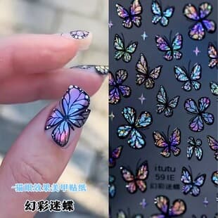 Viral Hot Sale Nail Art Holographic Butterfly Stickers 3D Effect Iridescent Nail Decorations