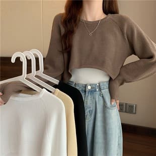 Cross-border Loose Short Layering Inner Wear Knit Top Women Spring Autumn 2025 New Long Sleeve Black Sweater