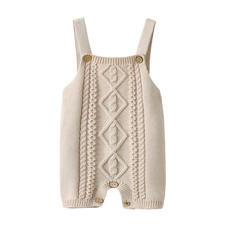 Ins Hot-Selling Spring and Autumn Baby Diamond-Quilted Knit Overalls Romper Double-Button Suspender Shorts Jumpsuit Sweater Crawling Suit